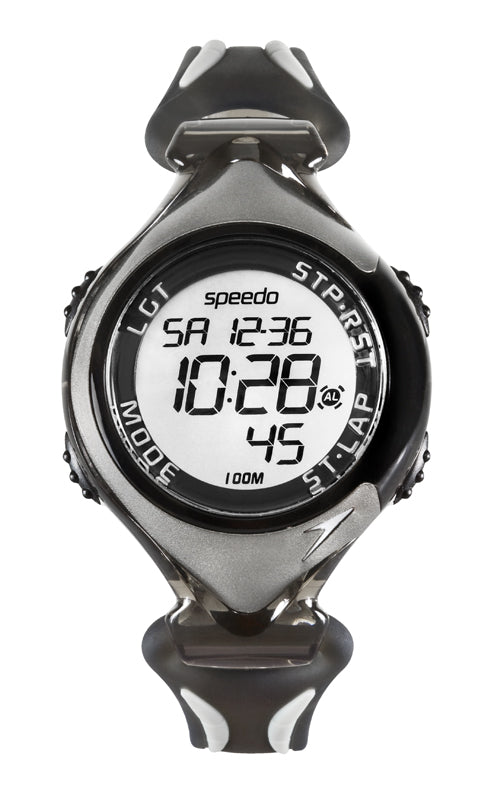 Speedo 150 LAP ISD-50625 Herren-Schwimmuhr in Grau mit transparentem Silikonband