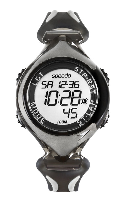 Speedo 150 LAP ISD-50625 Herren-Schwimmuhr in Grau mit transparentem Silikonband