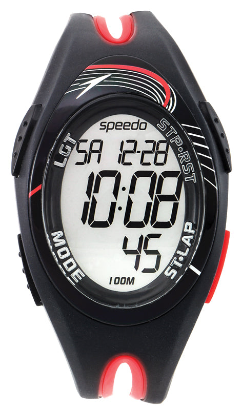 Speedo 150 LAP ISD-55138 Herren-Schwimmuhr in Schwarz und Rot mit Vibrationsalarm
