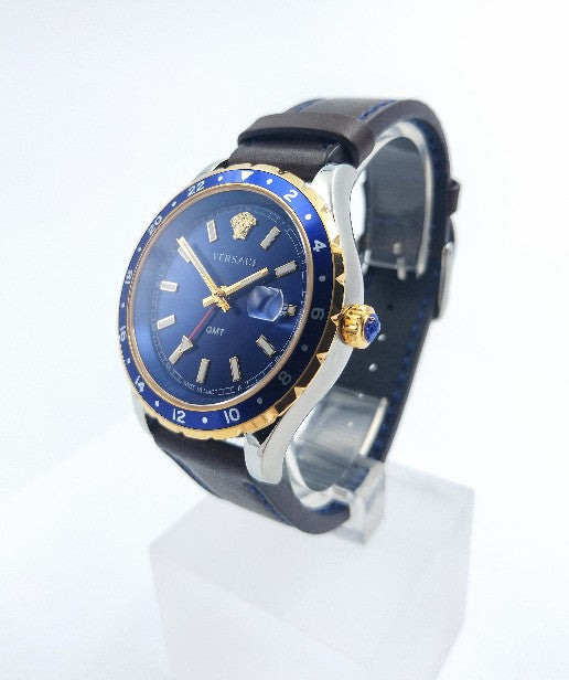 Versace Hellenyium V11070017 – blaues Zifferblatt mit goldfarbenen Zeigern