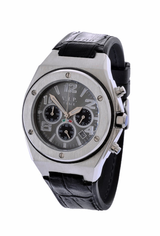 V.I.P. Time Italy Chronograph VP4002ST mit silbernem Edelstahlgehäuse und Armband in Krokooptik