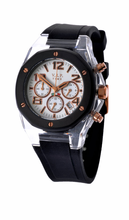 V.I.P. Time Italy Elegance VP4096TP Damen-Chronograph mit transparentem Gehäuse und Edelstahllünette