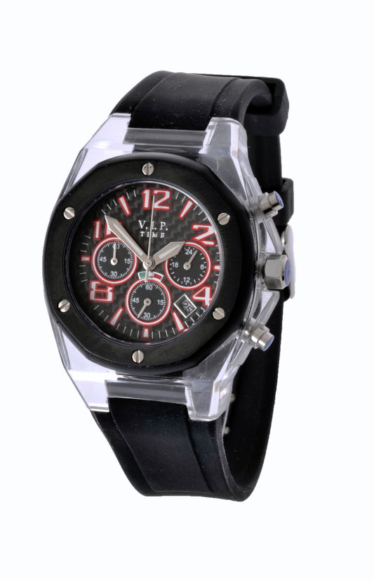 V.I.P. Time Italy Sportivo 1.0 VP4094GL Damen-Chronograph mit transparentem Gehäuse und schwarzem Kautschukband